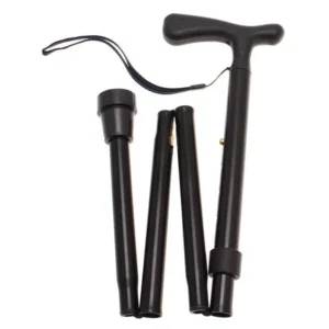 Hopfällbar käpp i svart med T-formad handtag och handledsrem. Käppen är uppdelad i fyra sektioner som enkelt kan sättas ihop för kompakt förvaring. Perfekt för promenader och enkel att bära med sig.