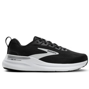 Brooks Ariel GTS 26 löparskor för dam i svart och vitt med vit dämpad sula, sidoprofil mot vit bakgrund.